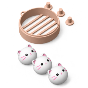 Panier Dim Sum Chats – Porte-clés Dim Sum Chats à assembler avec finition multicolore et design kawaii.